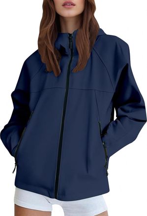Generic Lightweight Womens Casual Jackets Hooded Windbreaker for Outdoor Activities Ideal for Spring and Autumn Perfect for Everyday Wear and Use (Navy, S)