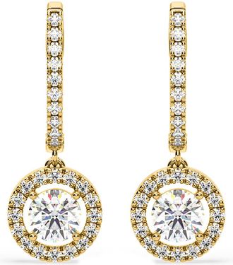 The Diamond Store Ella Lab Diamond Halo Drop Earrings 2.60ct in 18K Yellow Gold F/VS1
