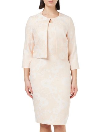Gina Bacconi Jacquard Shift Dress and Bolero, Peach, 18