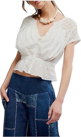 Free People Glimmer Embroidered Top Womens Clothing Clean Ivory : LG (Womens 12-14), Cotton