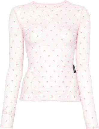Marine Serre Moon Printed Jersey Long Sleeve Top - Dames - Longsleeves - Roze - XS - Nylon - Tops