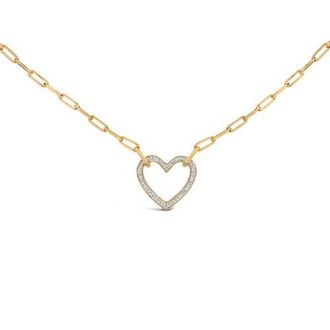 House of Brilliance Gold Vermeil 1/10 Cttw Diamond Paperclip Chain Heart Pendant Necklace in Silver at Nordstrom