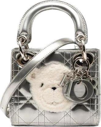 Dior Pre-owned Cannage Patent Leather Fur 2way Bag - Dames - Vintage Mini Tas - Grijs - ONE Size - Leer - Vintage