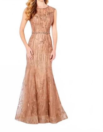Cameron Blake Scoop Neckline Lace Dress In Bronze