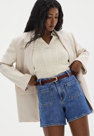 Contemporaine Womens Patch pockets faded denim short Fit: Flared leg, high rise