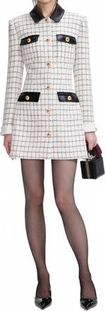 Self Portrait Womens Check Boucle Long Sleeve Mini Dress In White Black
