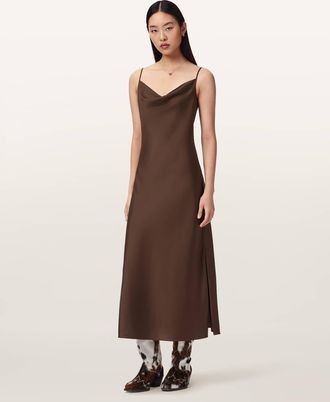 AllSaints Polyester Hadley Slim Fit Midi Dress, Size: UK 14/US 10