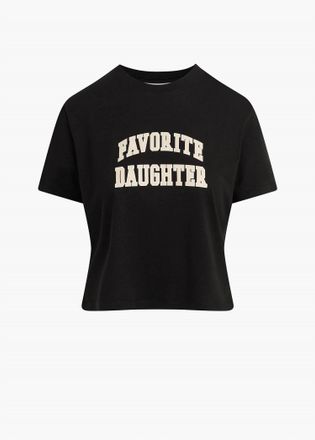 Favorite Daughter Womens Cropped Collegiate Tee In Black And Pale Pink