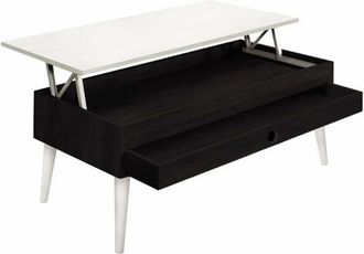 HOGAR 24 Alice Mesa Centro Elevable Madera Maciza Con Caj&oacute;n Deslizante Color Negro Y Blanco