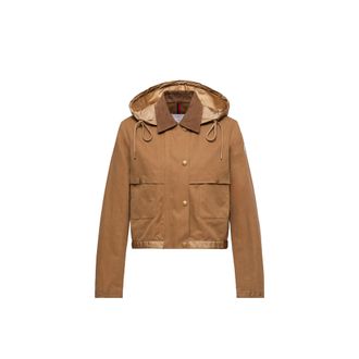 Moncler Moncler Aconitum Hooded Cotton & Linen Blend Shirt Jacket, Women, Brown, Size: 0