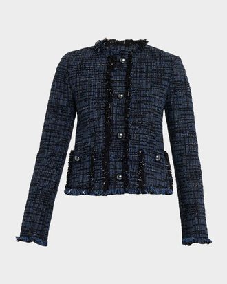 Akris Raw Denim Tweed Single-Breasted Jacket