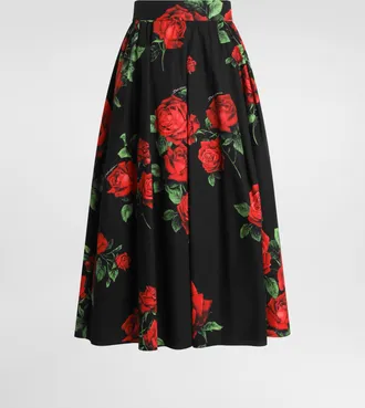 Dolce & Gabbana Rose-print Poplin Pleated Skirt - Woman Skirts Multicolor 36