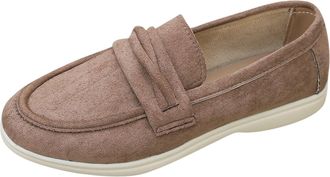 Generic Womens Loafers Wide Width Casual Pumps Shoes Solid Color Retro Breathable Comfortable Classic Slip On Flat Shoes Walking Shopping Khaki