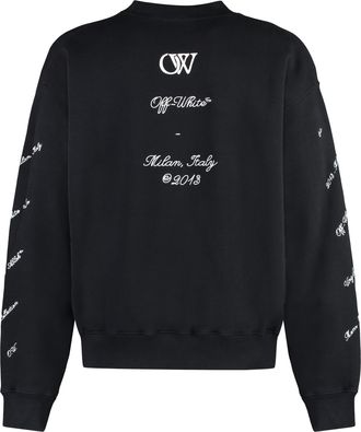 Off-white Mens Cotton Crew-Neck Sweatshirt Black General Crocodile Skin Sweatshirts Sweater