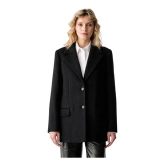 Karl Lagerfeld Jassen, Dames, Zwart, XS, Wol, Enkelrijenig Gecoat Jasje
