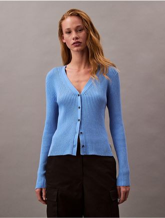 Calvin Klein Jeans Calvin Klein Womens Smooth Cotton Rib Sweater Cardigan - Blue - XS