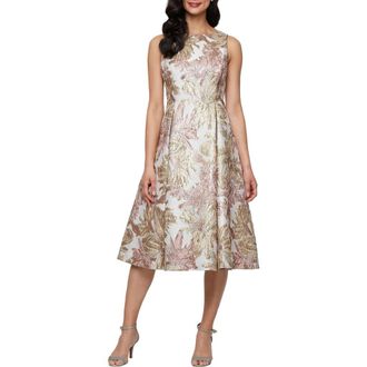 Alex Evenings Floral Jacquard Fit & Flare Cocktail Dress in Taupe Multi at Nordstrom, Size 4P