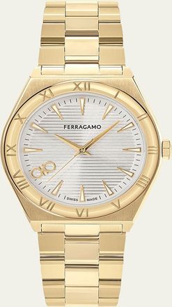 Ferragamo 40mm Vega Upper East Watch with Bracelet Strap, Yellow Gold