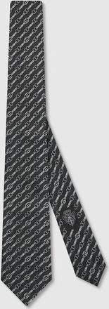 Gucci Interlocking G Belt Silk Jacquard Tie, Black
