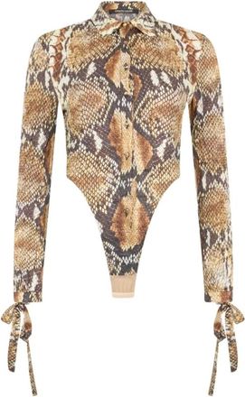 Roberto Cavalli Tops, Dames, Veelkleurig, L, Python Print Shirt Bodysuit