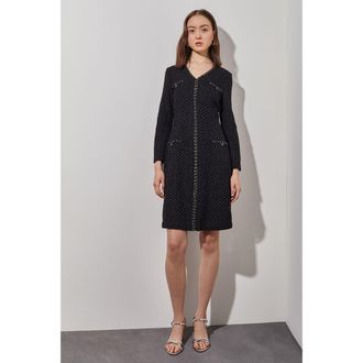 Ming Wang Chain Trim Textured Knit Sheath Dress in Black/granite at Nordstrom, Size Medium