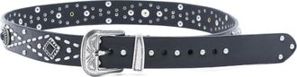 Golden Goose Black Leather Studded Vintage Metal Belt