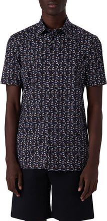 Bugatchi Milo OoohCotton Short Sleeve Button-Up Shirt in Midnight at Nordstrom, Size Xx-Large
