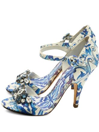 Dolce & Gabbana brocade crystal sandals - White