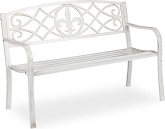 Relaxdays Relaxdays - Banco Jard&iacute;n, Banco Parque Metal, Asiento Respaldo De Hierro Fundido, Exterior, 86x127x57 Cm, Blanco Y Bronce