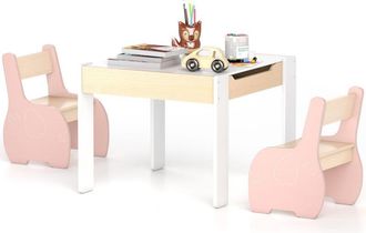 Costway 4-in-1 Kids Table and Chair Set Children Activity Storage Table-Pink