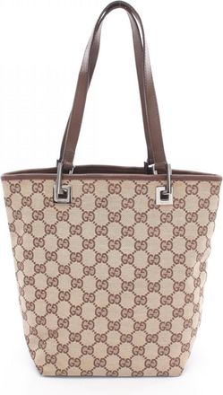 Gucci Beige Brown Gg Canvas Leather Handbag Tote Bag (Pre-Owned)
