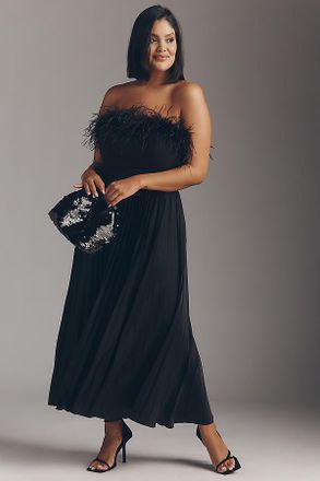 Hutch Strapless Faux Feather Midi Dress