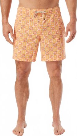 Fair Harbor Bayberry Swim Trunks In Orange Checkered Palms