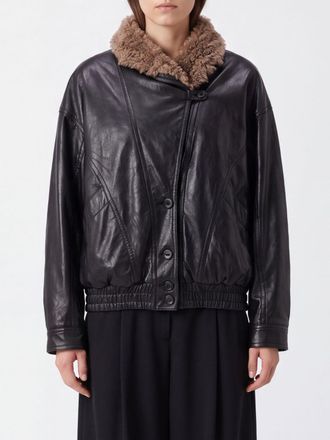 Eleh Faux Leather Bomber Jacket with Faux Fur Collar