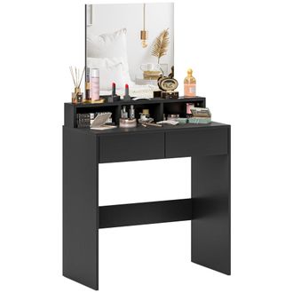 OEM Mesa De Maquillaje Con Espejo 2 Cajones 3 Compartimentos Tocador Para Dormitorio 75x38x135 Cm Negro
