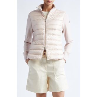 Moncler Wool Knit & Quilted Down Cardigan in Mother Of Pearl at Nordstrom, Size Large