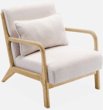 Sweeek Sweeek - Sillón escandinavo de madera y tela borreguito, Lorens borreguito, Blanco, 65x80x79 cm