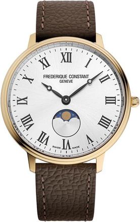 Frederique Constant Classic Slimline Moonphase Leather Strap Watch, 39mm in Brown/white at Nordstrom