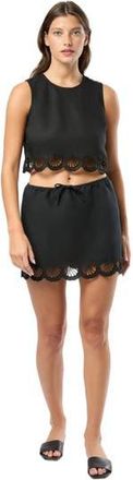 Onia Air Linen Scallop Mini Skirt in Black at Nordstrom, Size X-Small