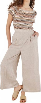 Apricot Hand Knitted Crochet Stripes Top In Coral