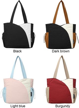 Generic Cymwer Simple Tote Bag Contrast Color Casual Crossbody Bag Nylon Satchel Bag (Black)