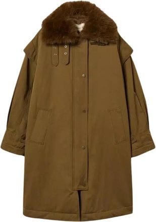 Twinset Gewatteerde Gabardine Parka - Dames - Parka Jassen - Groen - S - Katoen - Jassen