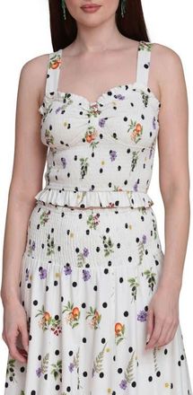 Avec Les Filles Flower & Polka Dot Smocked Tank in Cream Scattered Botanical at Nordstrom, Size X-Small