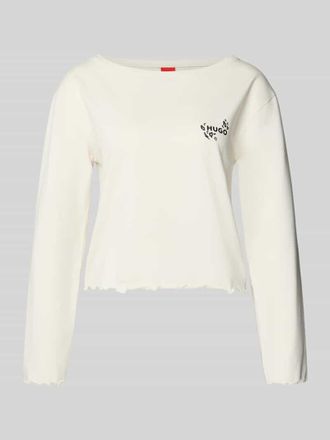 HUGO BOSS Regular Fit Langarmshirt mit Baumwollanteil in Offwhite, Größe XL