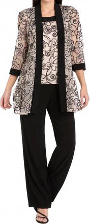 R & M Richards 2 Piece Pant Suit In Black/blush