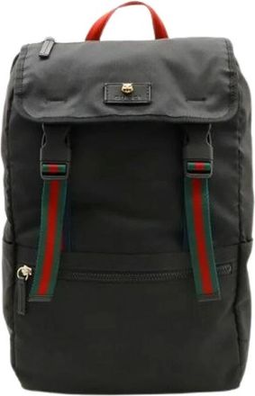 Gucci Pre-owned Techno Canvas Leather Rugzak - Dames - Vintage Rugzakken - Zwart - ONE Size - Leer - Vintage