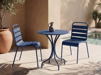 Vente-Unique Sala da pranzo da giardino 1 tavolo + 2 sedie impilabili D.60 cm in Metallo Blu notte - MIRMANDE
