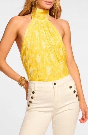 Ramy Brook Emerie Embroidered Halter Neck Top in Lemon Drop Lily at Nordstrom Rack, Size X-Small