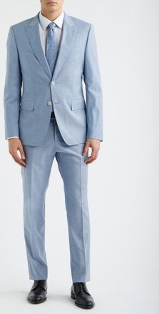 BOSS Huge Slim Fit Peak Lapel Wool Blend M&eacute;lange Suit in Light Blue at Nordstrom, Size 38 Regular