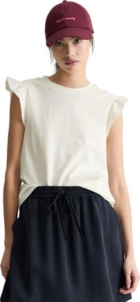 Marc O'Polo Denim Shirttop MARC OPOLO DENIM, Damen, Gr. XL, silky wei&szlig;, Jersey, Obermaterial: 100% Baumwolle, regular fit normal, Rundhals, Tops Shirttop, Volant-&Auml;rmel,